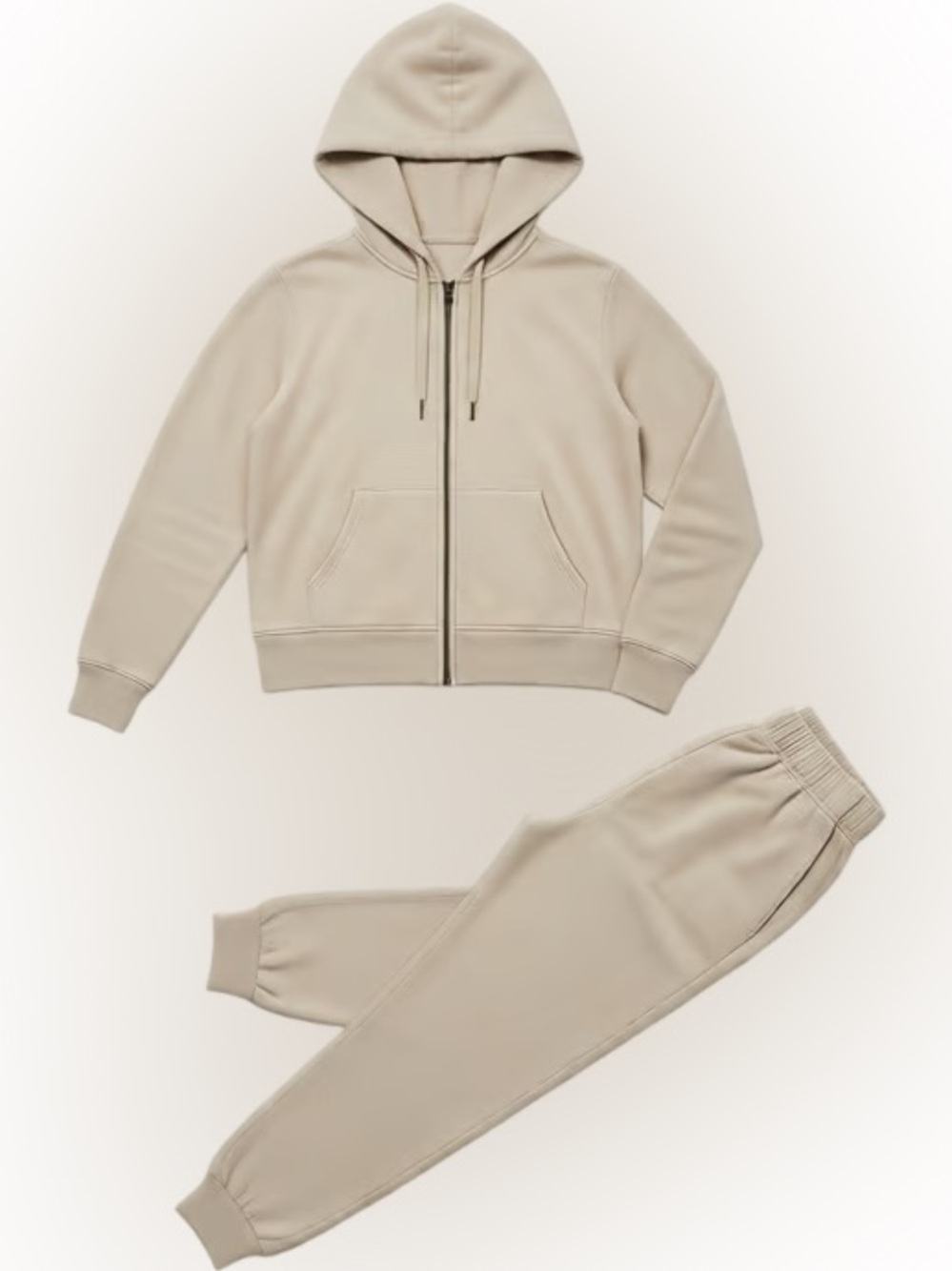 Beige Women's Zip Hoodie & Jogger Set - Cozy Track Pants & Hoodie